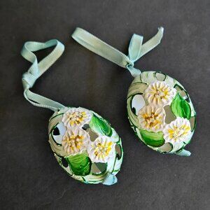 Handcrafted Floral Decorated Open Work Real Eggs Delicate Easter Egg Set of 2